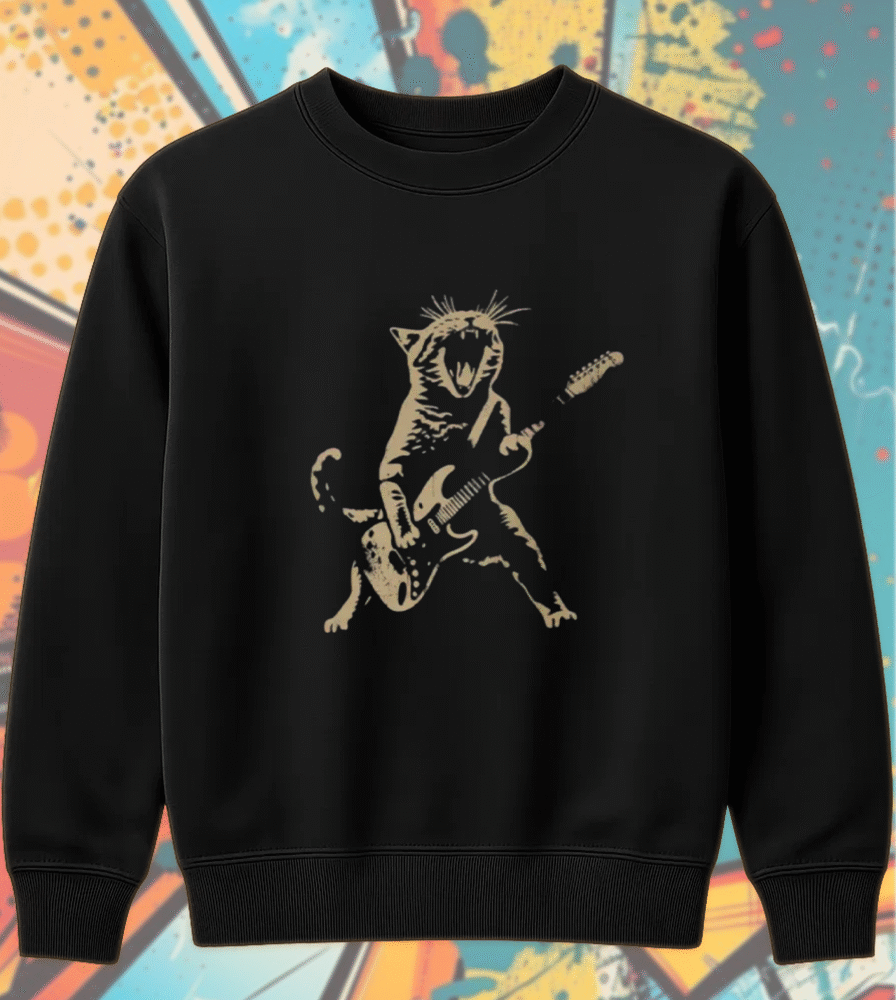 Rock Cat Playing Guitar Shirt – Funny Guitar Cat Tee, Hoodie, Tank Top, Sweatshirt, Long Sleeve | Cat Mom & Dad Gift