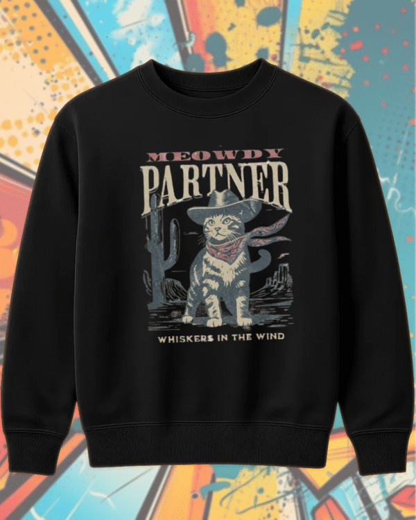 Meowdy Partner Cowboy Cat Hoodie – Funny Western Cat Shirt, Vintage Cowgirl Sweatshirt, Cute Cat Lover Gift