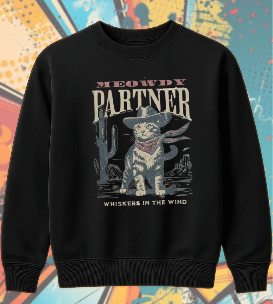 Meowdy Partner Cowboy Cat Hoodie – Funny Western Cat Shirt, Vintage Cowgirl Sweatshirt, Cute Cat Lover Gift