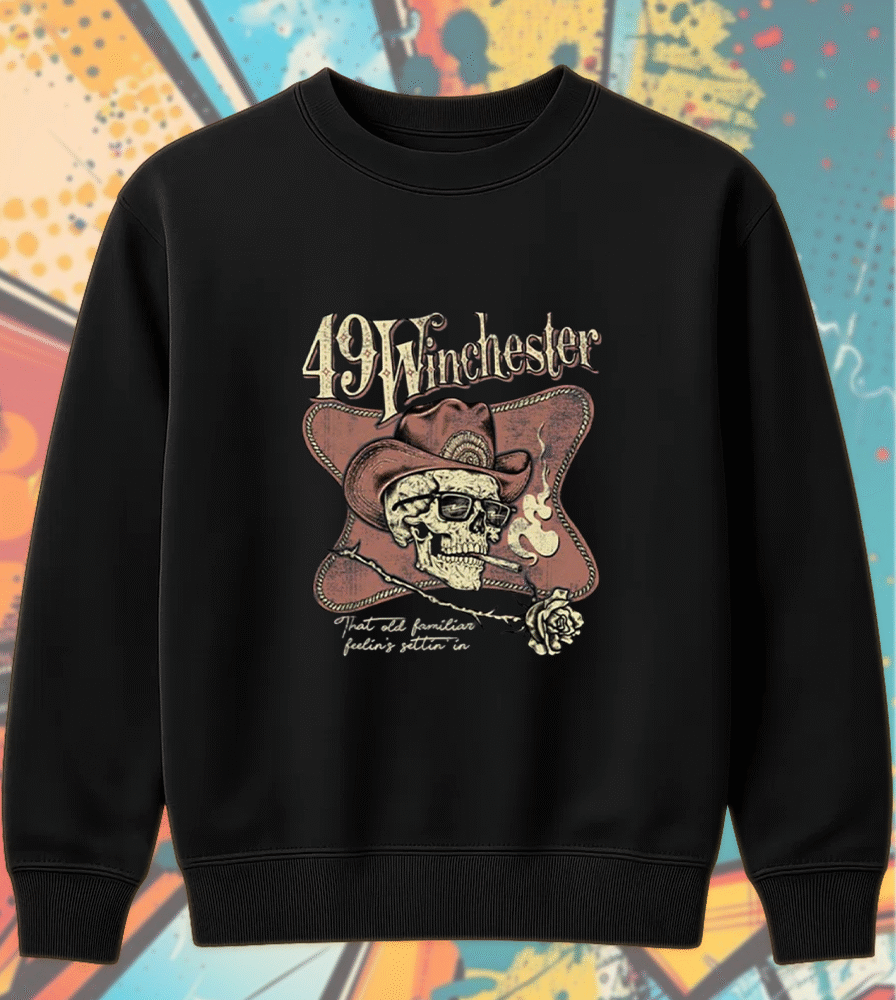 49 Winchester Tulsa 2025 Skull & Rose Tour Shirt or Hoodie – That Old Familiar Feelin’s Settin’ In
