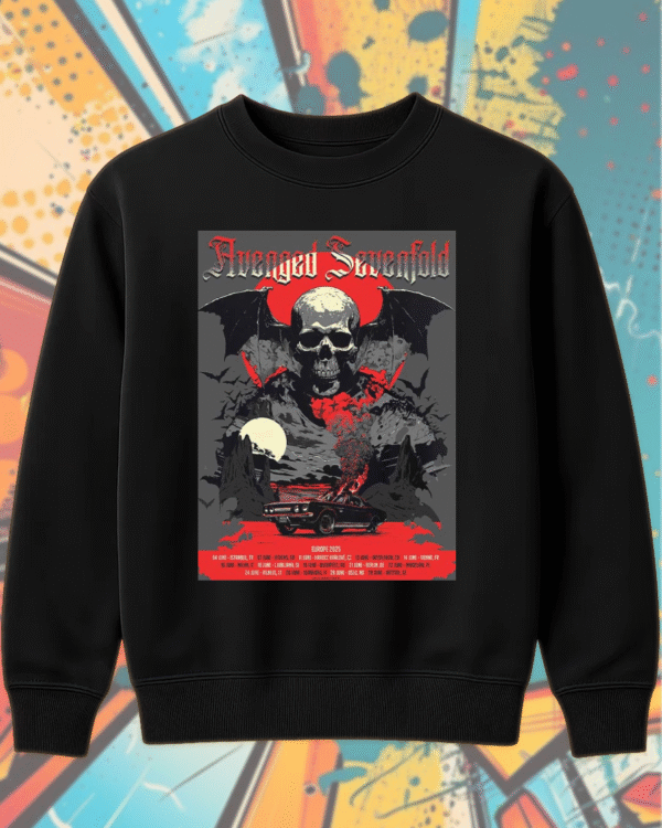 Avenged Sevenfold Europe Tour 2025 Shirt or Hoodie – Burning Car Poster Art with Summer Tour Dates