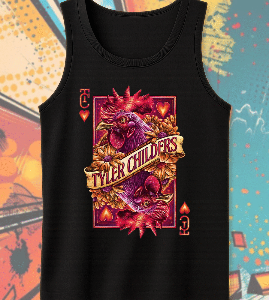 Tyler Childers Las Vegas 2025 Concert Tank Top – The Cock Card Poster Art at MGM Grand Garden Arena