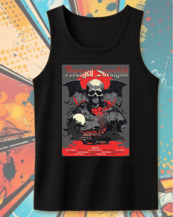 Avenged Sevenfold Europe Tour 2025 Shirt or Hoodie – Burning Car Poster Art with Summer Tour Dates