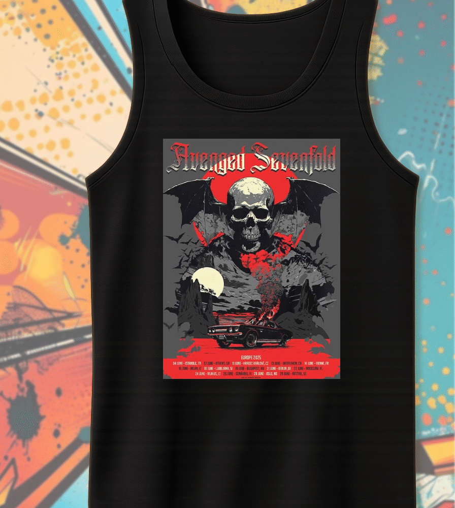 Avenged Sevenfold Europe Tour 2025 Shirt or Hoodie – Burning Car Poster Art with Summer Tour Dates