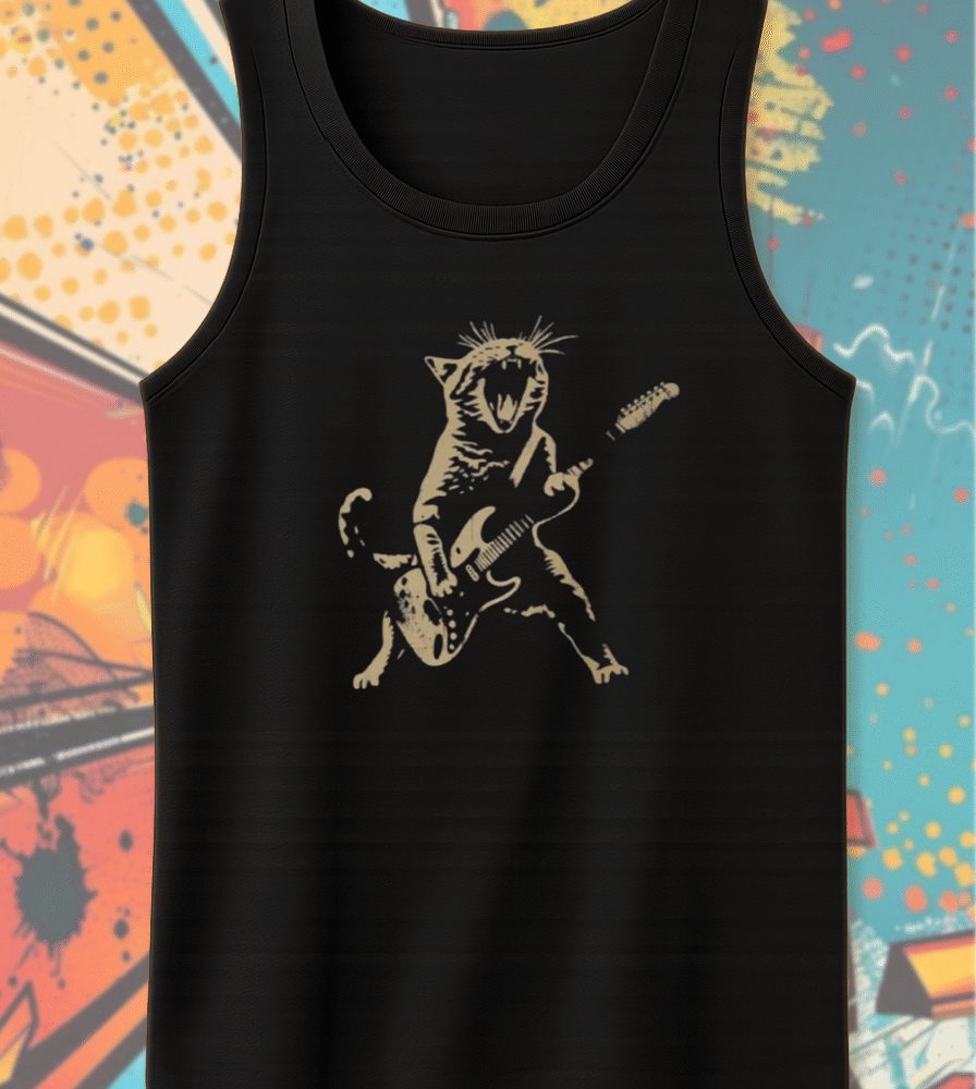 Rock Cat Playing Guitar Shirt – Funny Guitar Cat Tee, Hoodie, Tank Top, Sweatshirt, Long Sleeve | Cat Mom & Dad Gift