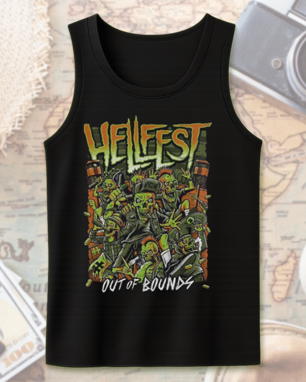Hellfest 2025 Out Of Bounds Warzone Zombie Lineup T-Shirt, Hoodie, Long Sleeve, Sweatshirt & Tank Top – Two-Sided Festival Merch (Clisson, France | June 19–22) - Image 12