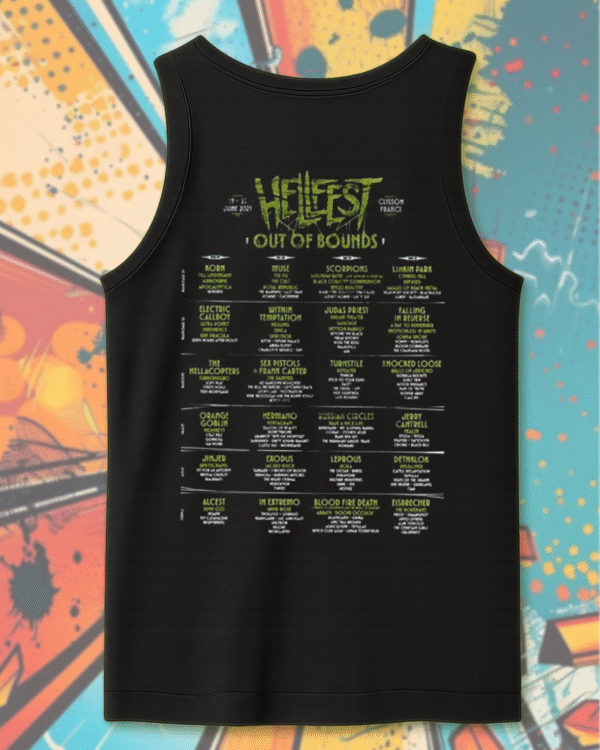Hellfest 2025 Out Of Bounds Warzone Zombie Lineup T-Shirt, Hoodie, Long Sleeve, Sweatshirt & Tank Top – Two-Sided Festival Merch (Clisson, France | June 19–22) - Image 13