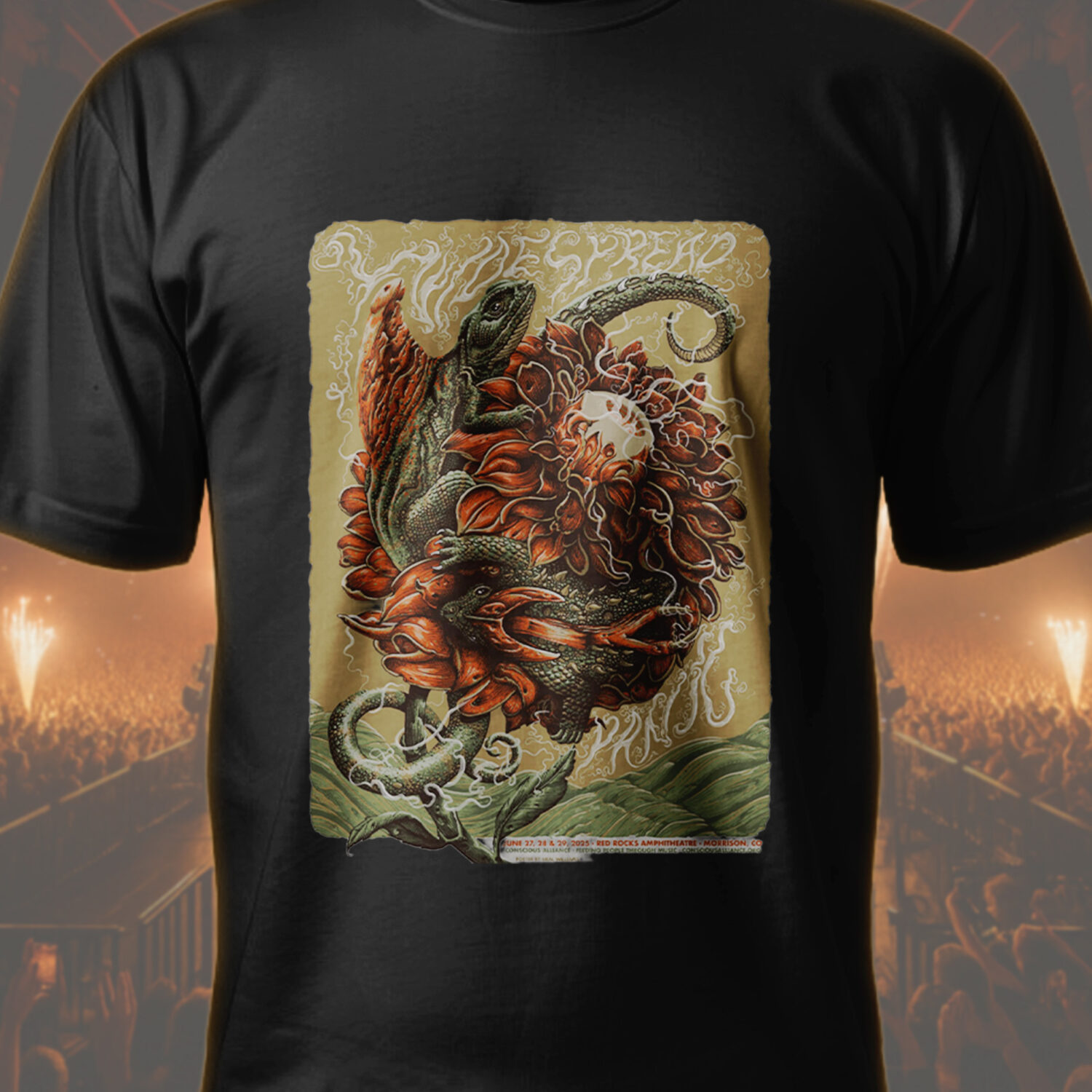 Widespread Panic Red Rocks 2025 T-Shirt – Conscious Alliance x Neal Williams Concert Edition - Image 2