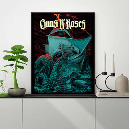 Guns N’ Roses Concert Poster – Because What You Want Tour – June 20, 2025 – Munich, Germany – Allianz Arena – Kraken Ship Storm Artwork – Canvas Wall Art - Image 3