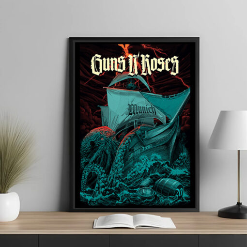 Guns N’ Roses Concert Poster – Because What You Want Tour – June 20, 2025 – Munich, Germany – Allianz Arena – Kraken Ship Storm Artwork – Canvas Wall Art - Image 4