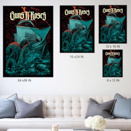 Guns N’ Roses Concert Poster – Because What You Want Tour – June 20, 2025 – Munich, Germany – Allianz Arena – Kraken Ship Storm Artwork – Canvas Wall Art - Image 5