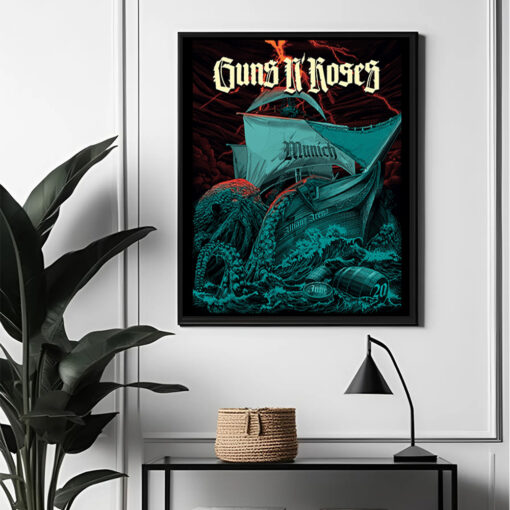 Guns N’ Roses Concert Poster – Because What You Want Tour – June 20, 2025 – Munich, Germany – Allianz Arena – Kraken Ship Storm Artwork – Canvas Wall Art - Image 2