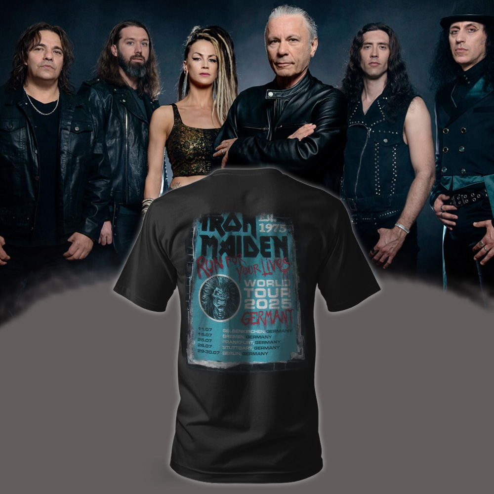 Iron Maiden Run For Your Lives World Tour 2025 – July 11–30 – Germany Tour (Gelsenkirchen, Bremen, Frankfurt, Stuttgart, Berlin) – Eddie Axe Artwork – Two-Sided Unisex T-Shirt - Image 3