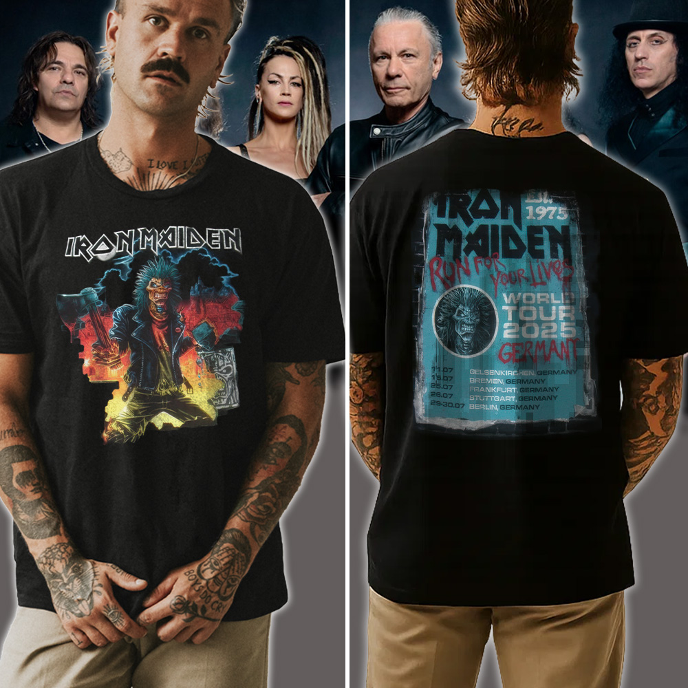 Iron Maiden Run For Your Lives World Tour 2025 – July 11–30 – Germany Tour (Gelsenkirchen, Bremen, Frankfurt, Stuttgart, Berlin) – Eddie Axe Artwork – Two-Sided Unisex T-Shirt - Image 5