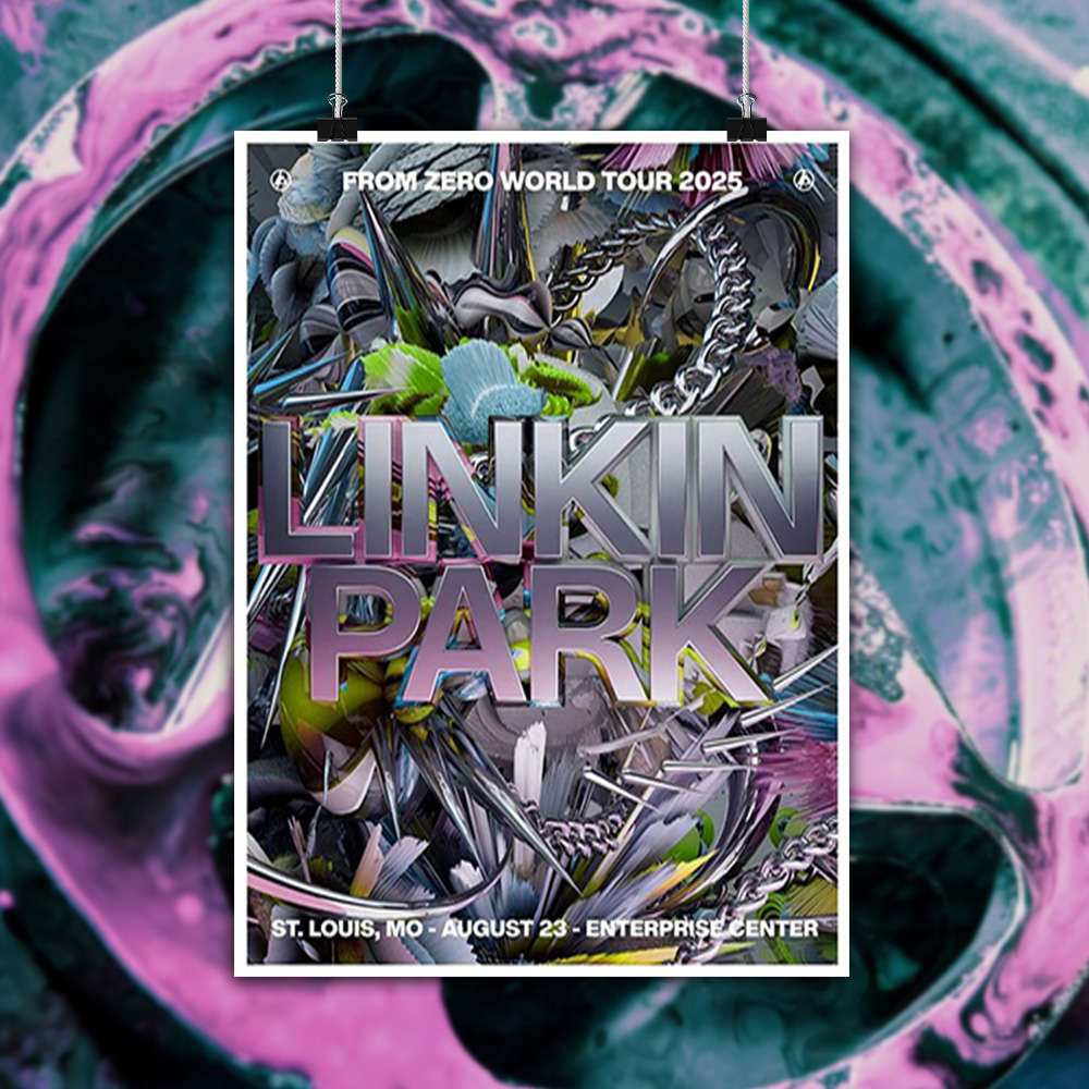 Linkin Park From Zero World Tour 2025 – August 23, St. Louis, Missouri – Enterprise Center – Futuristic Chrome Edition Poster Canvas Wall Art