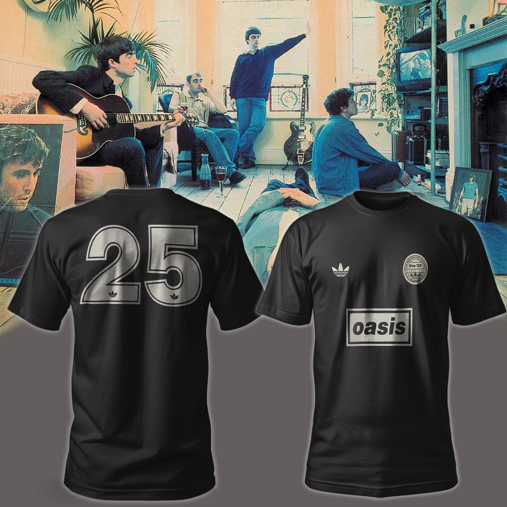 Oasis Live-25 Tour Jacquard T-Shirt – Two-Sided Unisex Tribute Tee for Fans of Britpop and Adidas Style