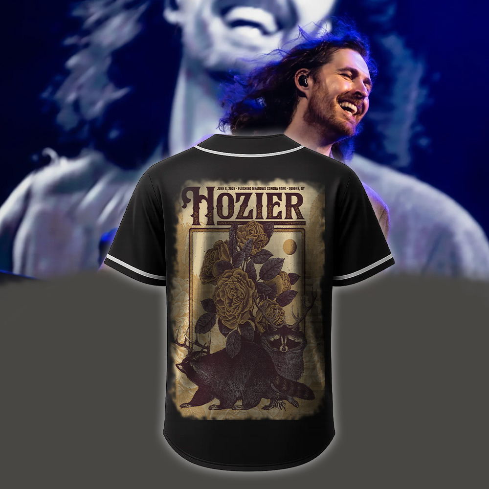 Hozier 2025 Baseball Jersey – June 8 New York, NY – Antlered Creatures & Golden Roses Vintage Art - Image 3